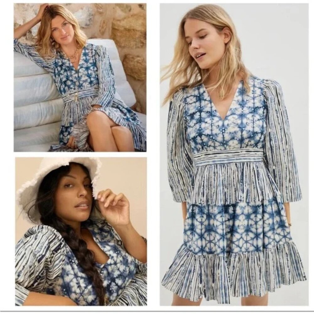 Anthropologie Not So Serious Dress – Blue Motif – Size L – EUC